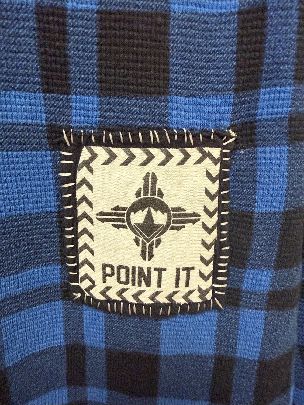 Polo Ralph Lauren Blue and Black Plaid Long-Sleeve Tee Upcycled Point It Patch - Picture 6 of 6